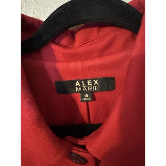 Alex Marie Suit Jacket Blazer 16 Cardinal Red Ruffled Black Button Stretch - Picture 7 of 10